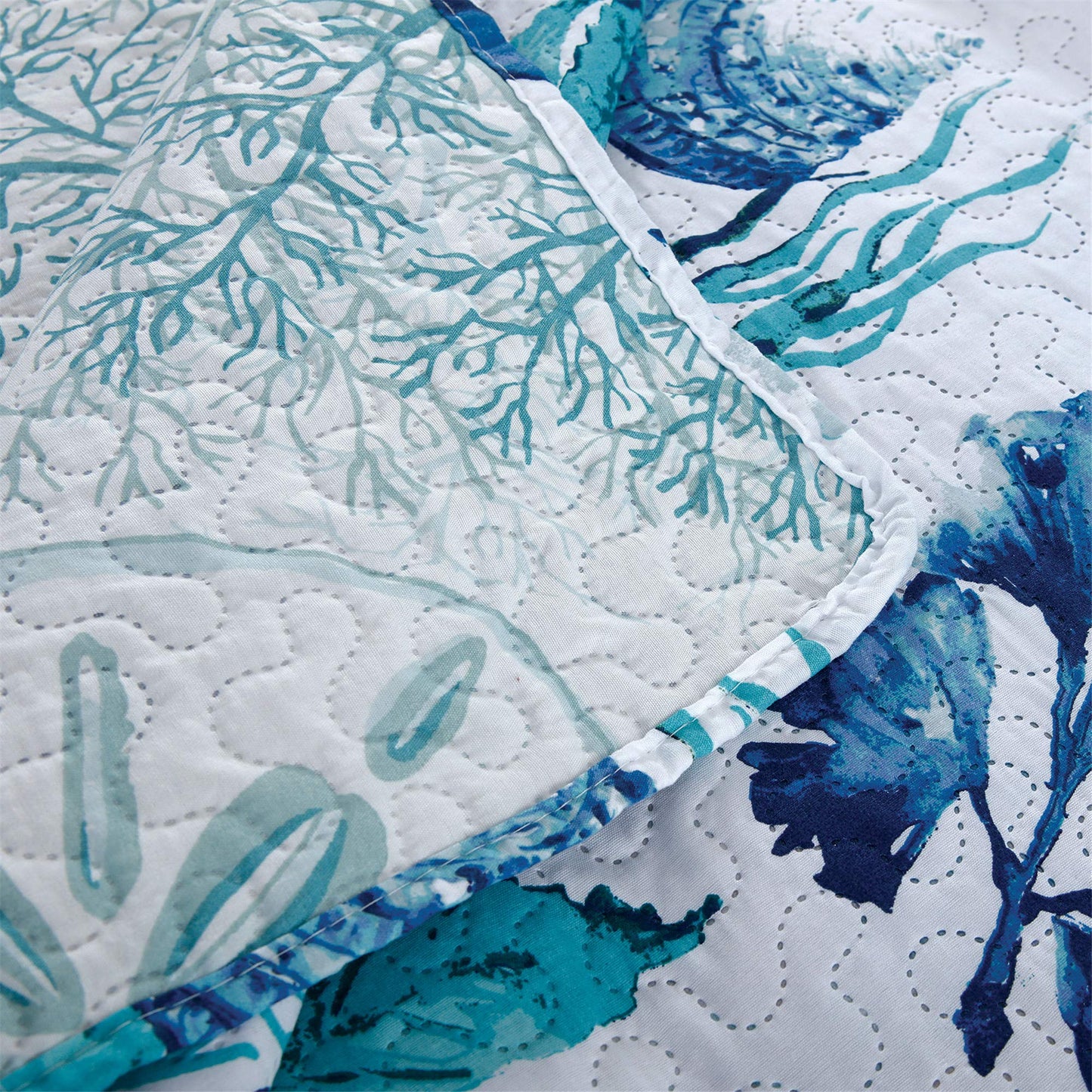Bedspread Set King Size Quilts Beach Bedding Coastal Ocean Reversible Quilts Summer Bedspread Coverlet Soft Lightweitht Quilt Bedding Tropical Bed Set Home Collection Quilt with Shams Aqua