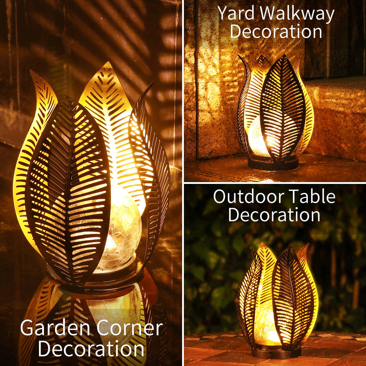 QZGE Solar Garden Lights Waterproof Decorations,Crackle Globe Glass,Metal Palm Leaf Solar Lights for Outdoor Decor On Garden,Patio,Yard,Front Porch,Tabletop Lamp-Perfect Gifts