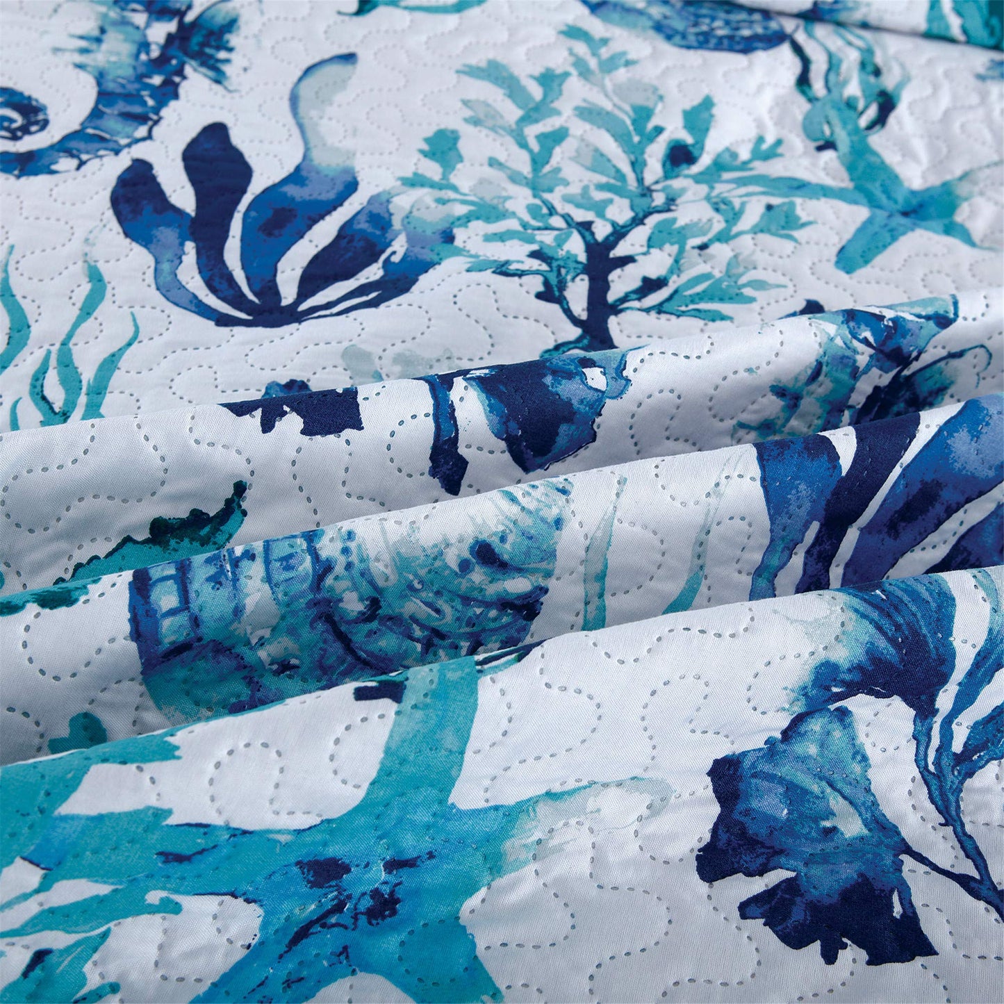 Bedspread Set King Size Quilts Beach Bedding Coastal Ocean Reversible Quilts Summer Bedspread Coverlet Soft Lightweitht Quilt Bedding Tropical Bed Set Home Collection Quilt with Shams Aqua