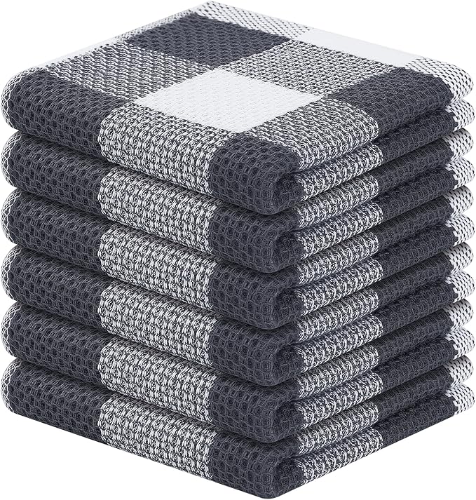 Homaxy 100% Cotton Waffle Weave Check Plaid Dish Cloths, 12 x 12 Inches