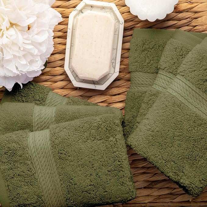 Superior Solid Egyptian Cotton Face Towel Set, Forest Green