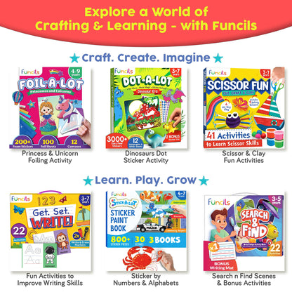 Funcils Dot Art Activity - Unicorn & Princess Sticker Kit, Toddler Art & Craft Supplies for Kids, Birthday Gifts for Boys & Girls Ages 3, 4, 5, 6, 7 Year Old - Kids Travel Toys, Airplane Must Have