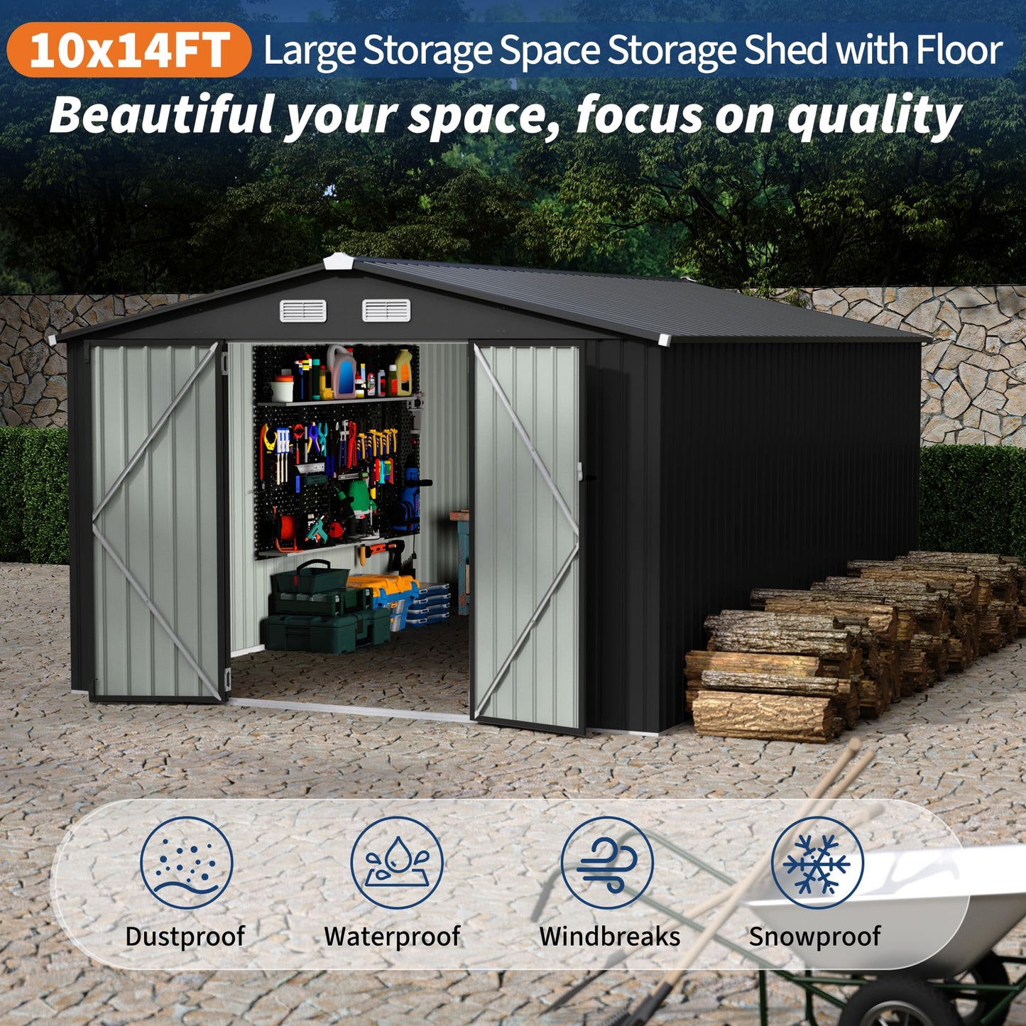 Metal Outdoor Storage Shed Kit, Lockable Door Utility Shed with Air Vent for Backyard Garden Patio Lawn