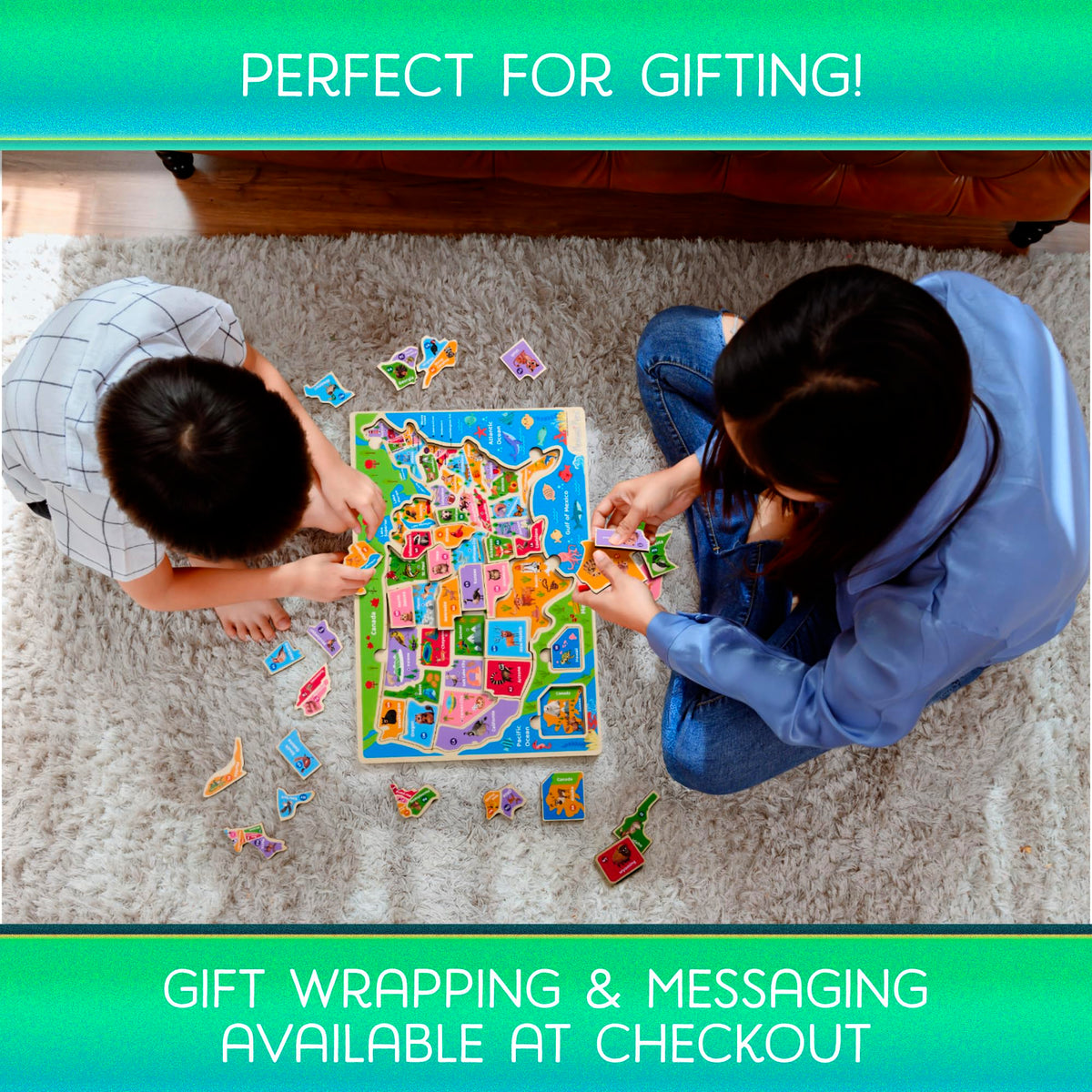 Montessori Mama USA Map Wooden Puzzle, Puzzles for Kids Ages 4-6 Educational Toys for 4 Year Old Kids Puzzles Ages 5-8 Landmarks, Animals, Capitols and States