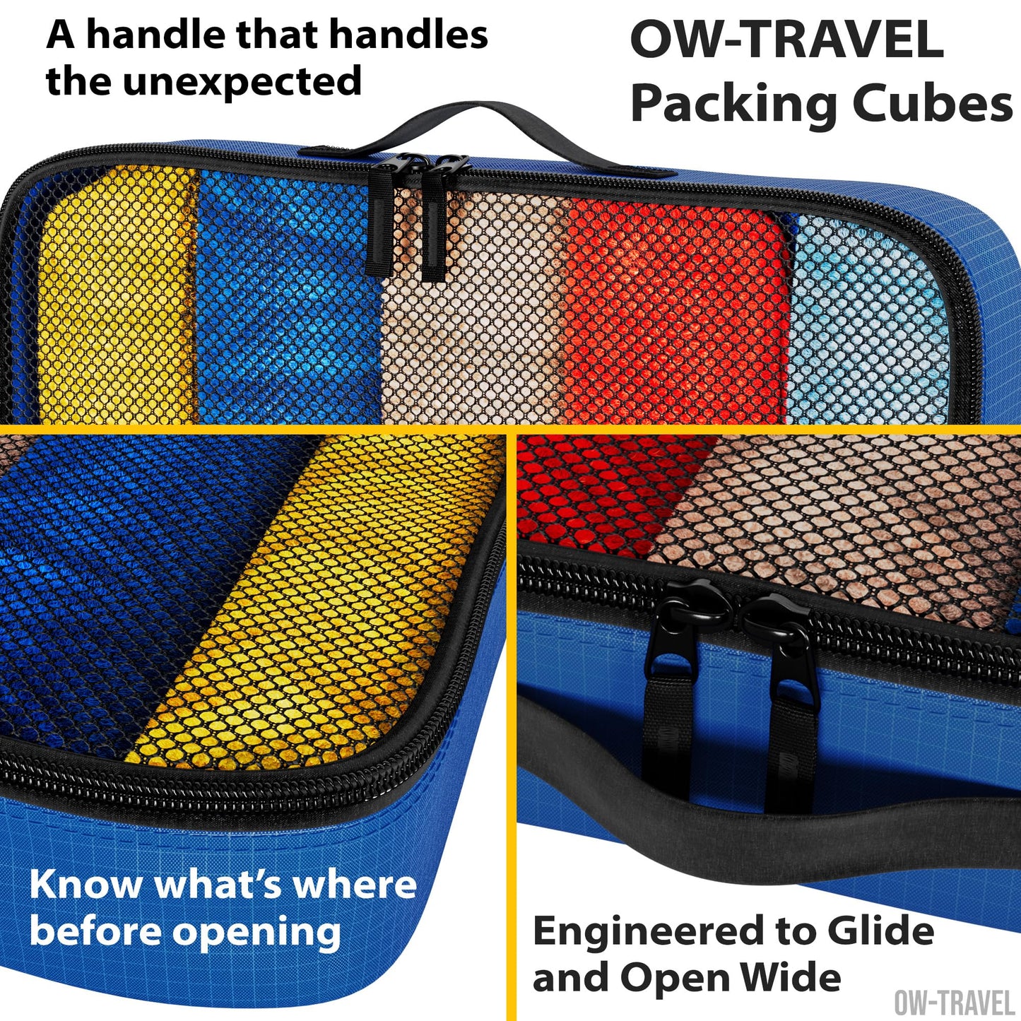 OW-Travel Packing Cubes for Suitcases (5Pcs Blue) 4 Large Suitcase Organiser Bags and Zipper Organiser for Travel Accessories. Luggage Organisers Packing Bags for Suitcases and Backpacks