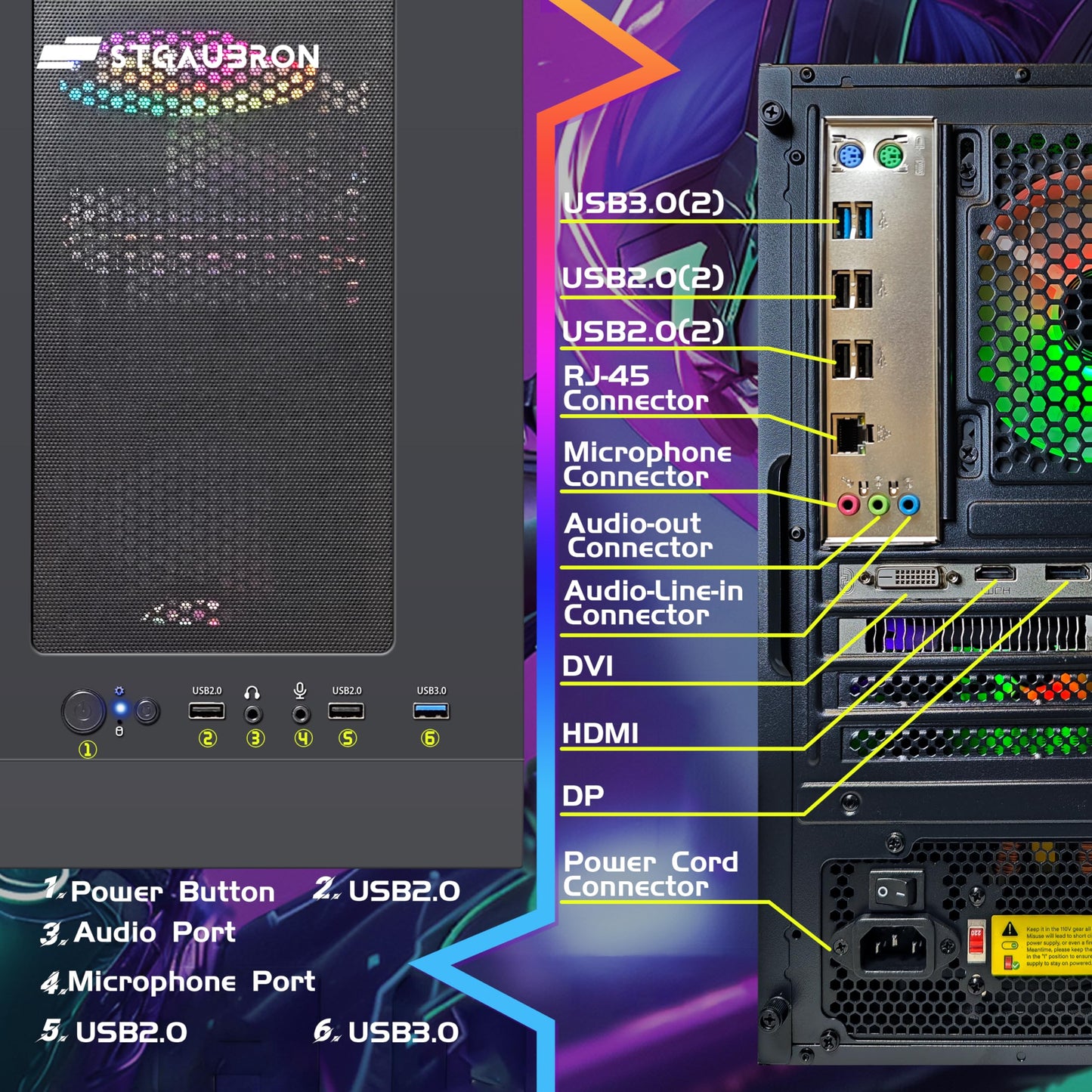 STGAubron Gaming PC Computer Desktop, Intel i7 Xeon E5, Radeon RX 550 4G, 16GB RAM, 512GB SSD, WiFi, BT 5.0, RGB Fan x3, Windows 11 Home, Gaming Computer Tower for Gamer,Streaming