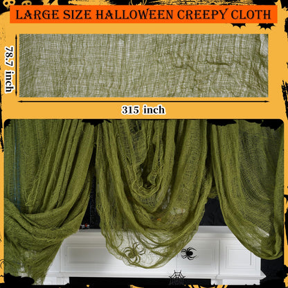 ZYP 315 x 78.7 Halloween Green Creepy Cloth Decorations Spooky Fabric Creepy Scary Gauze Cloth Decoration for Halloween Party Supplies
