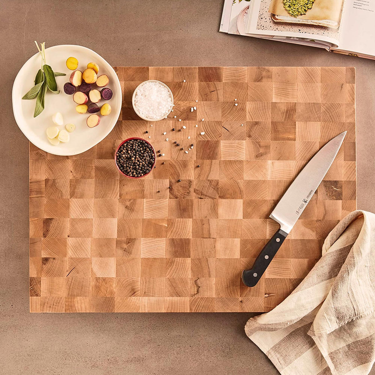 John Boos CCB Series Rectangular Wooden Maple Cutting Board 24”x18” – 2.25” Thick, 30-lb Reversible Butcher Block with End-Grain & Finger Grips – Made in the USA