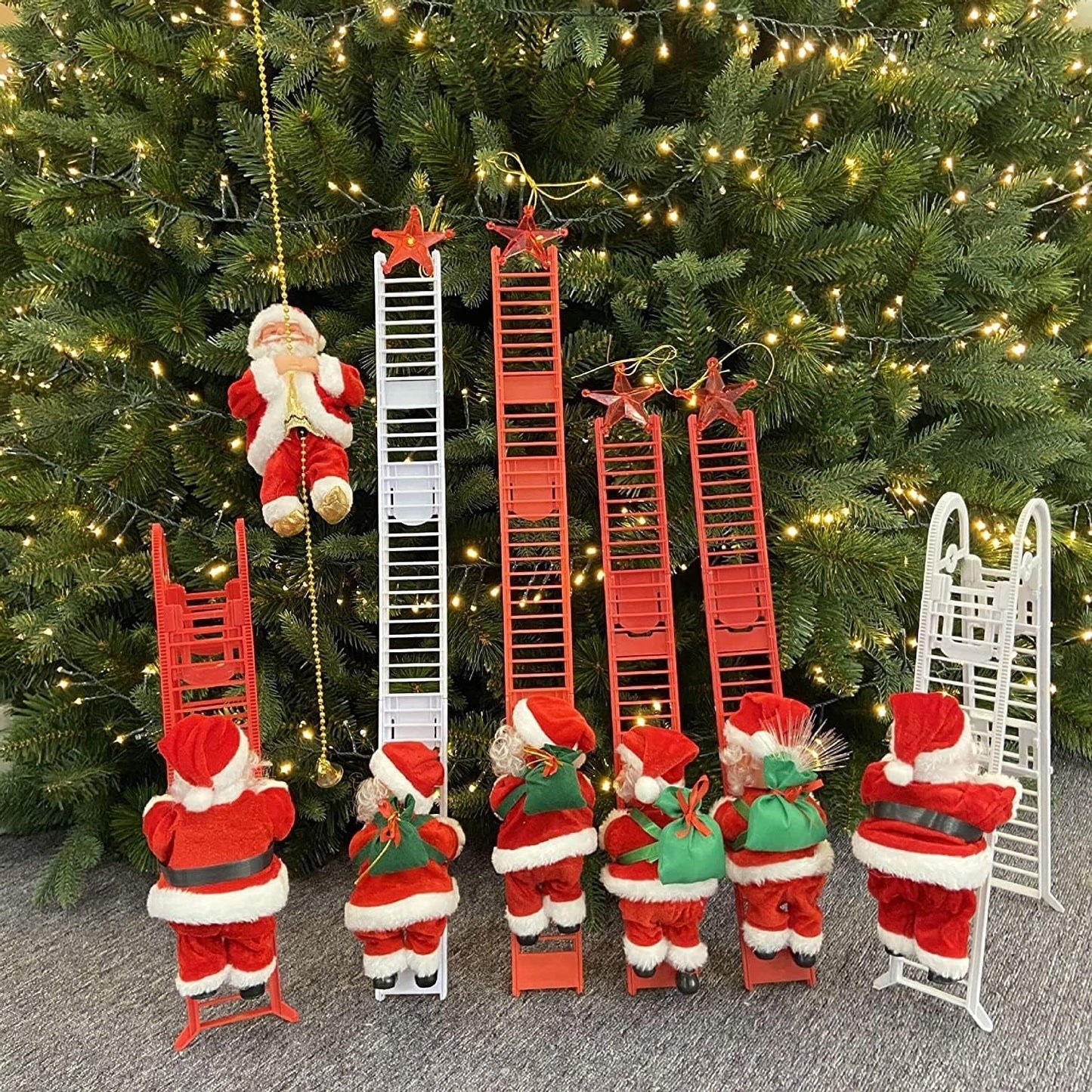 2Pcs Santa Claus Musical Climbing Rope, Electric Christmas Climbing Santa Rope Decoration Climbing Santa Claus Doll Toy with Christmas Music, Climbing Santa Rope for Home Party Wall Tree Decoration