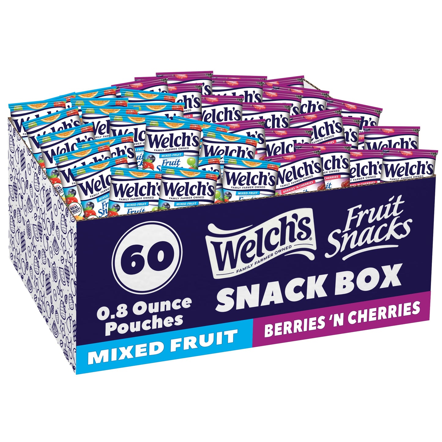 Welch's Fruit Snacks, Mixed Fruit Snack Box, Gluten Free, 0.8oz Snack Packs (Pack of 60)