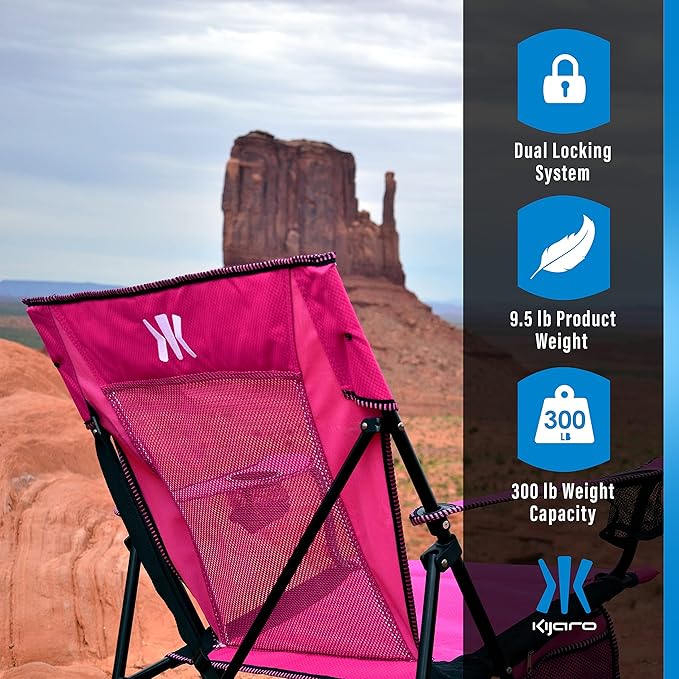 Kijaro Dual Lock Portable Camping Chairs - Enjoy the Outdoors with a Versatile Folding Chair for Sports, Lawn - Dual Lock Feature Locks Position – Hanami Pink