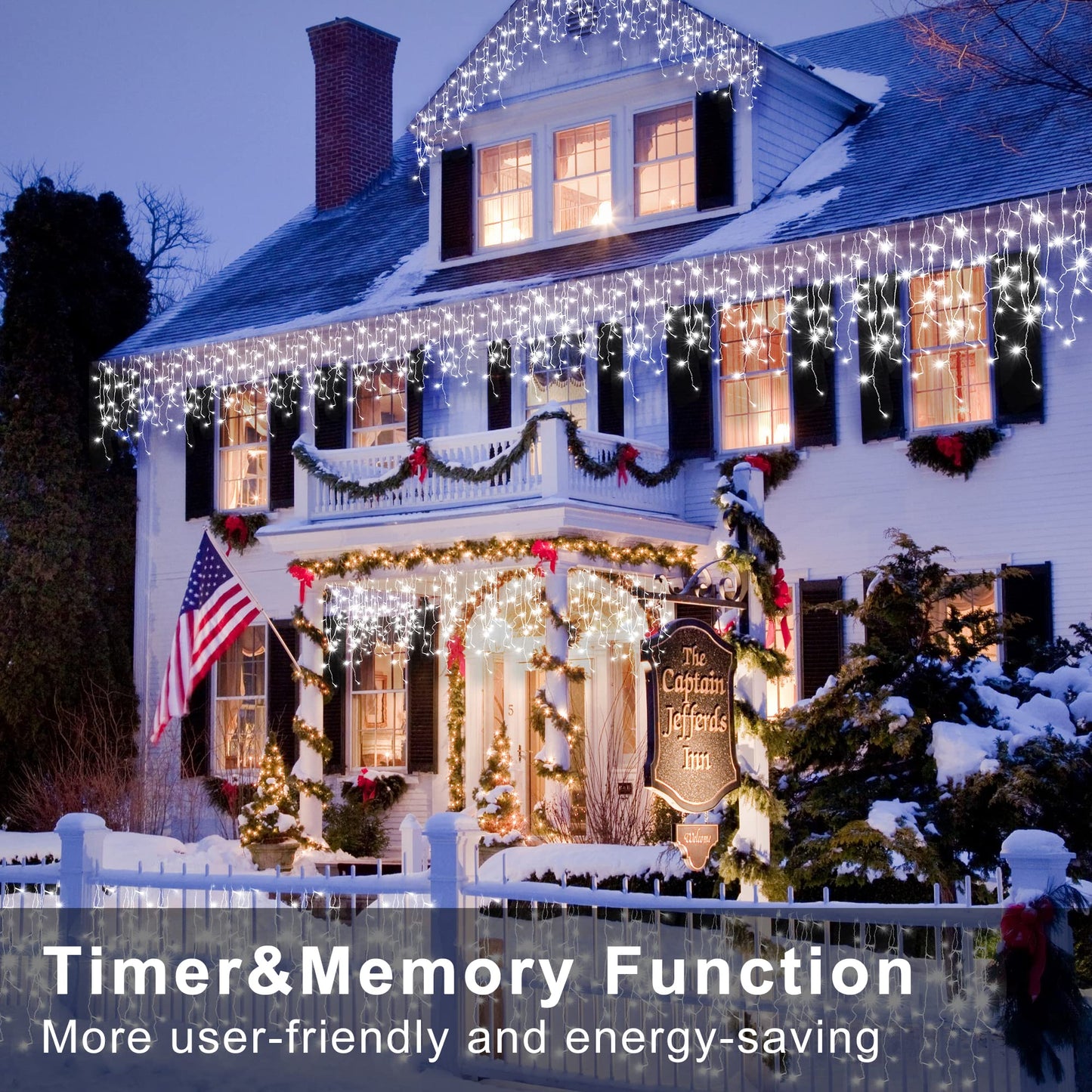 XURISEN 66ft Christmas Lights Decorations Outdoor, 640 LED 8 Modes Curtain Fairy Lights with 120 Drops,Plug in Waterproof Timer Memory Function for Christmas Holiday Wedding Party Decor(Cool White)