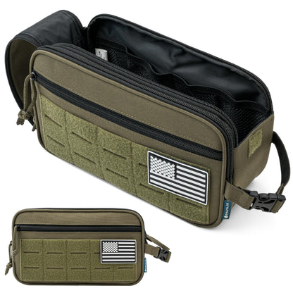 PAVILIA Tactical Toiletry Bag for Men, Travel Hygiene Bag, Military Gear Dopp Kit, Water Resist Molle Accessories Pouch, Mens Shaving Essentials, Gym Bathroom Shower Small Toiletries Tool EDC, Olive