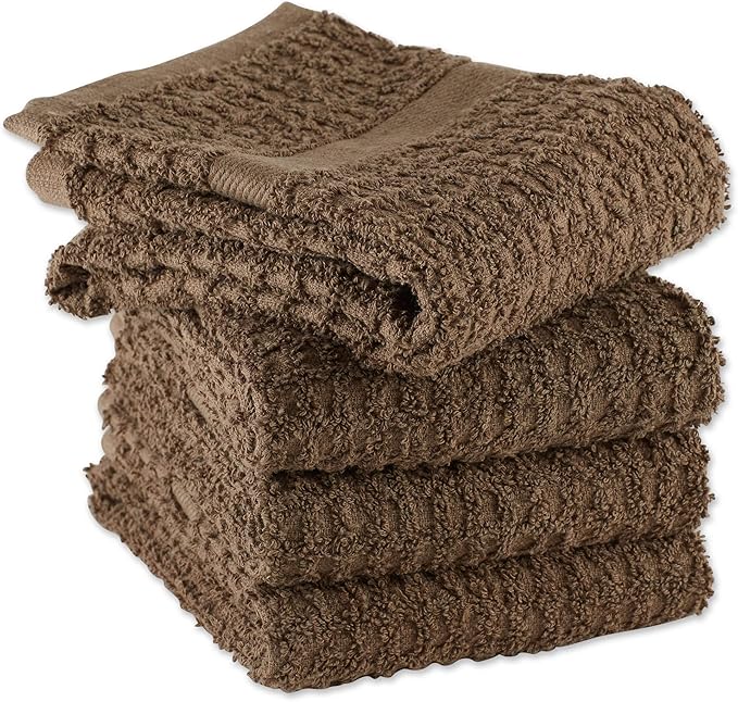 DII Basic Terry Collection Waffle Dishtowel Set, Solid Brown, 4 Piece
