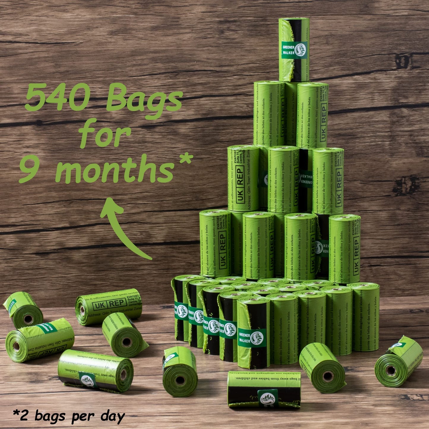 GREENER WALKER Poo Bags for Dog Waste, 540 Extra Thick Strong 100% Leak Proof Biodegradable Dog Poo Bags (Green)