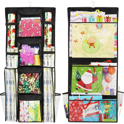 Simple Houseware Double-Sided Hanging Gift Wrap Organizer Storage Pockets, Black (Set of 1)