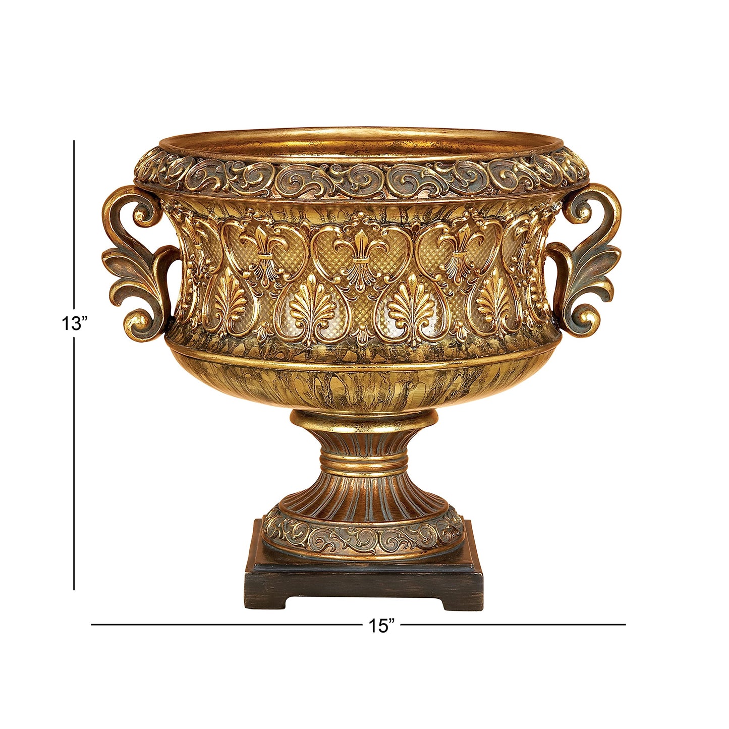 Deco 79 Polystone Decorative Decorative Bowl Ornate Decorative Container, Decorative Keepsake Box 15" x 10" x 13", Gold