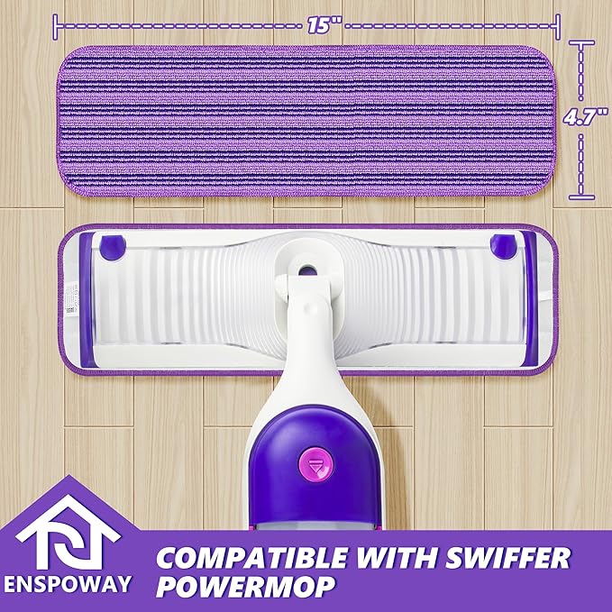 Reusable Mop Refills Pads for Swiffer PowerMop, 8 Pack Microfiber Wet Pads 15"