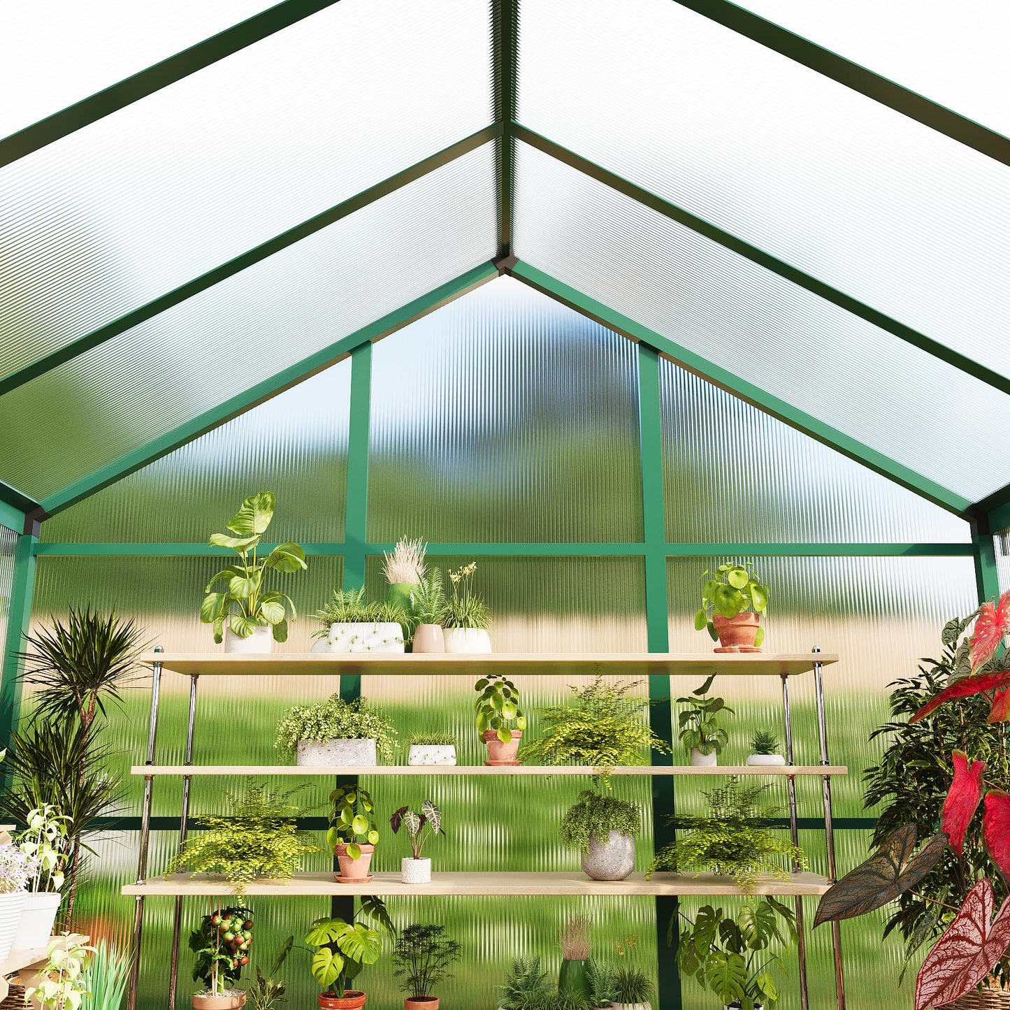 6x8 ft Walk-in Greenhouse, Polycarbonate Panels with Reinforced Aluminum Frame, Large Garden Green House for Planting and Seed Starting, Quick-Assembly Structure with Adjustable Roof Vent