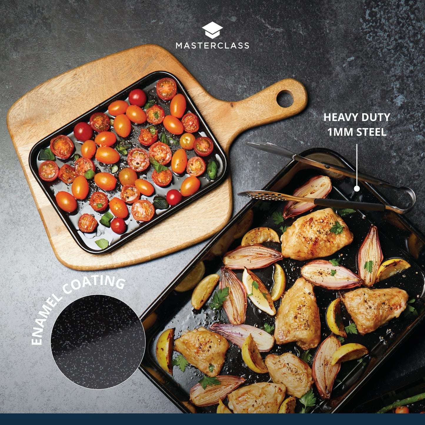 MasterClass Small Baking Tray, Scratch Resistant Vitreous Enamel and Induction Safe, 1 mm Thick Steel, 24 x 18 cm, Black