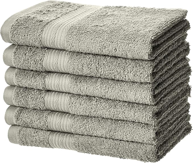 Amazon Basics 6-Piece Fade-Resistant 100% Cotton Hand Towels