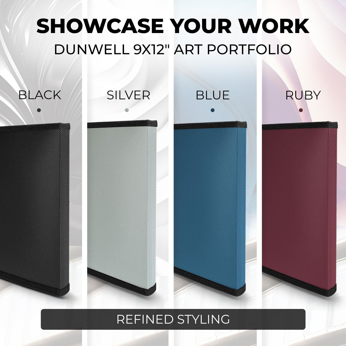 Dunwell 9x12 Art Portfolio Binder, Black Mounting Paper, Portfolio Binder for Artwork, 9 x 12 Art Folder, 24 Pockets Display 48 Pages, Acid-Free Poly Presentation Book