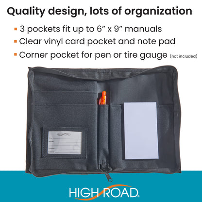 High Road Car Glove Box Organizer, Registration and Insurance Document Holder and Car Manual Holder with Flexible Secure Zippered Case and Note Pad