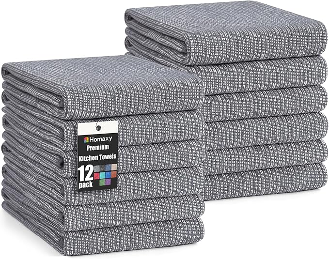 Homaxy Premium Kitchen Towels, Large Cotton Kitchen Hand Towels, Flat and Terry