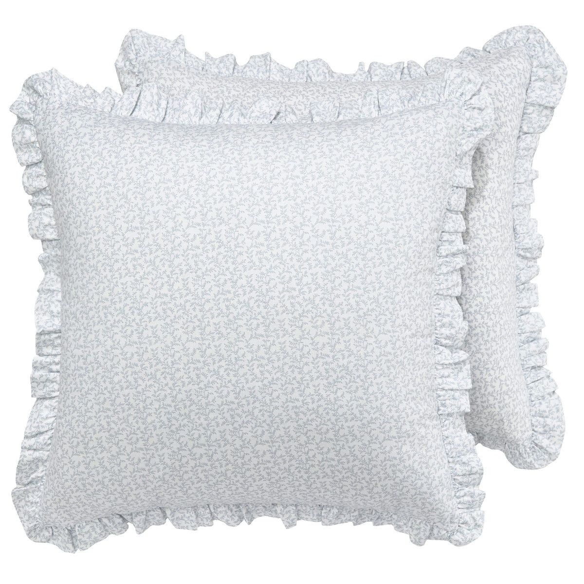 Laura Ashley - Euro Shams, 100% Smooth Cotton with Envelope Closure & Ruffled Edges, Throw Pillow Cover for Bed or Couch, Oeko-Tex Certified (Chloe Blue, 2 Pack)