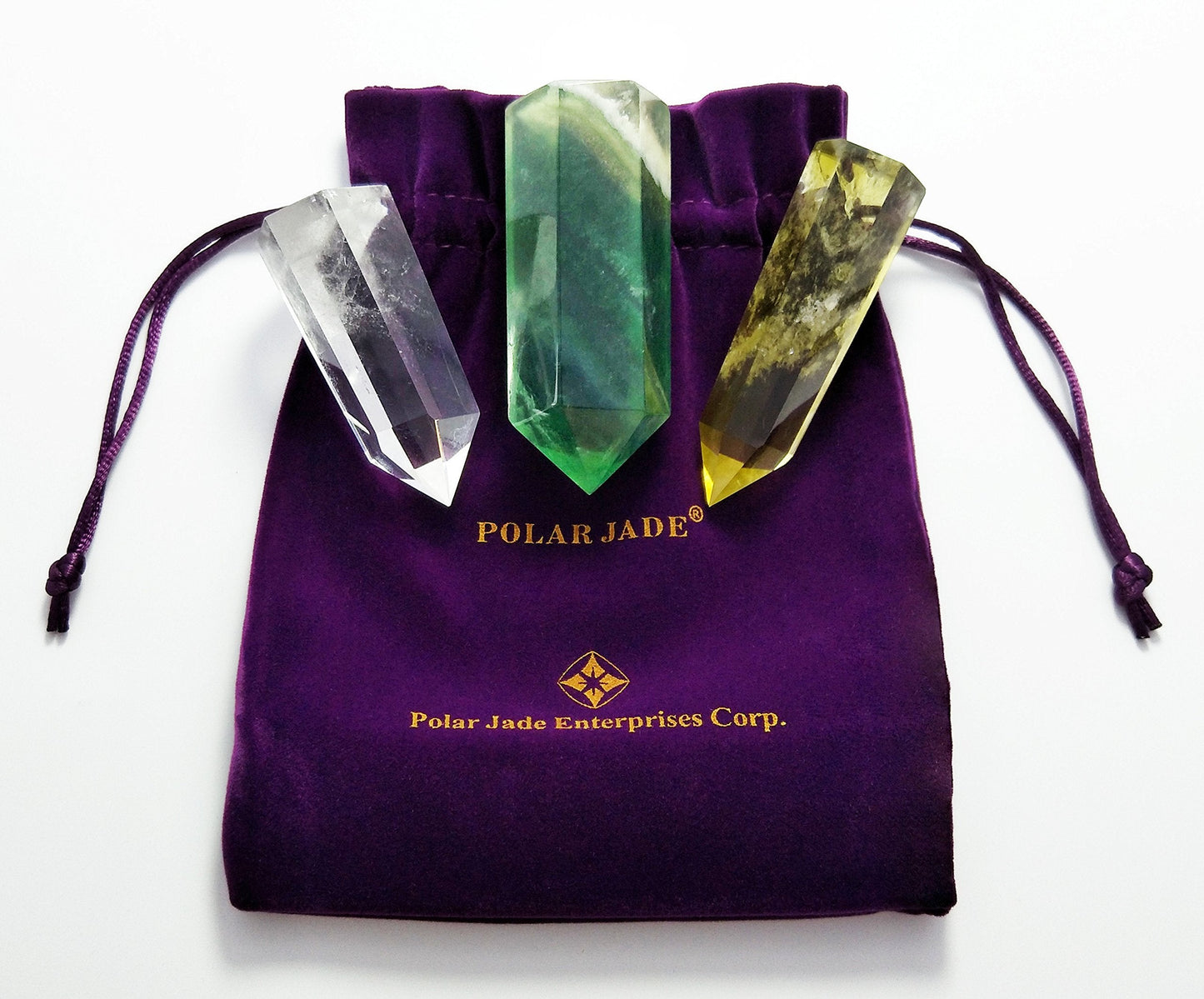 Set of 3 Natural Crystal Wands – Clear Quartz, Citrine (Yellow Quartz) & Fluorite, Faceted & Pointed Energy Wands for Reiki, Chakra Meditation, Crystal Healing, Crystal Decor & Home Décor