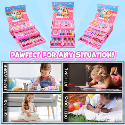 Paw Patrol Art Set Kids Colouring Pencils Felt Tip Pens Crayons Paints Stationery Crafts Boys Girls Art Supplies Preschool Travel 40 Plus Pcs Gift Set (Pink)