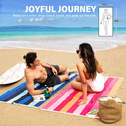 Winthome Beach Towel, Extra Large Microfibre Beach Towel for Adult, Double Sides Sand Free Quick Dry lightweight Travel Swimming Towel(Bule + Pink, 90×180cm - 2 pack)