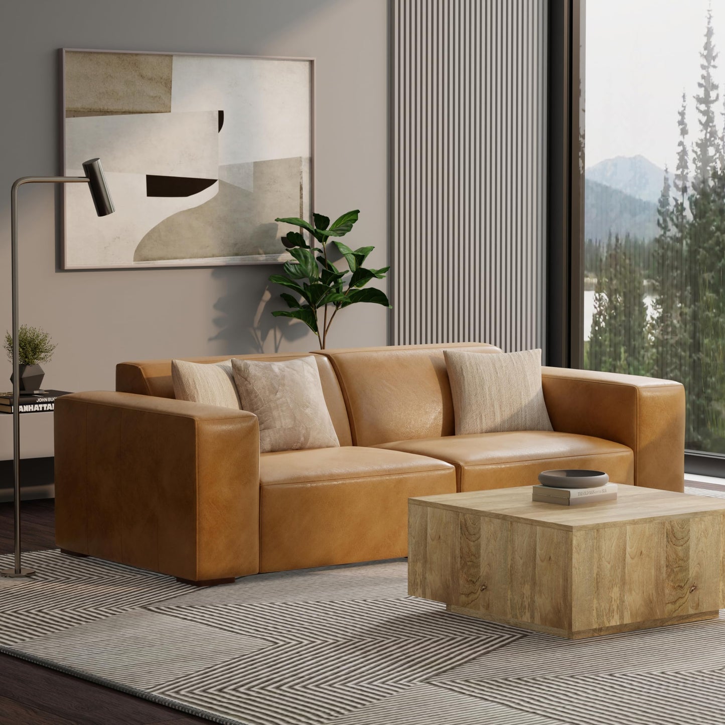 SIMPLIHOME Rex 2-Seater Modular Sofa in Full-Grain Genuine Leather, Sienna, 88-inches Wide, Handcrafted Leather Loveseat Sofa for Living Room