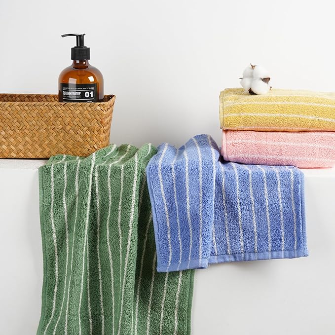 Hand Towels for Bathroom, 100% Cotton Striped Pattern Soft Absorbent Towel Set