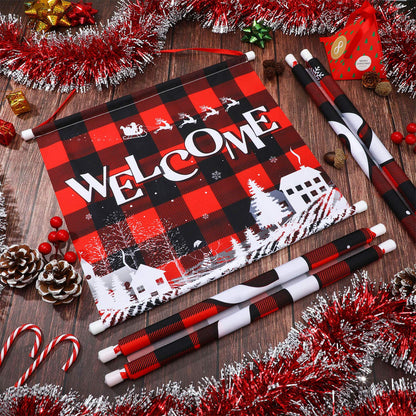 Boao 3 Pieces Christmas Plaid Porch Sign Merry Christmas Banner Happy Holidays Banner Welcome Banner Front Door Hanging Sign for Christmas Home Wall Indoor Outdoor Decoration