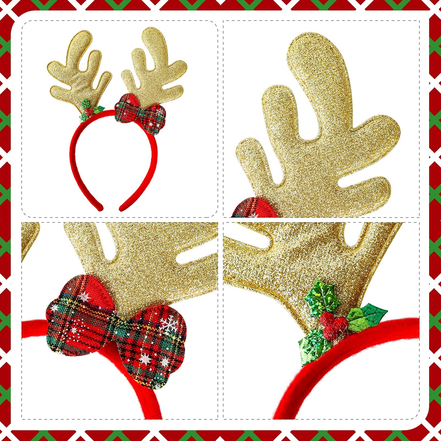 Max Fun 24 Pieces Christmas Glasses Frame and Headbands Set with 24 Cute Designs Exquisite Decoration Accessories for Christmas Parties Holiday Favors and Photo Booth