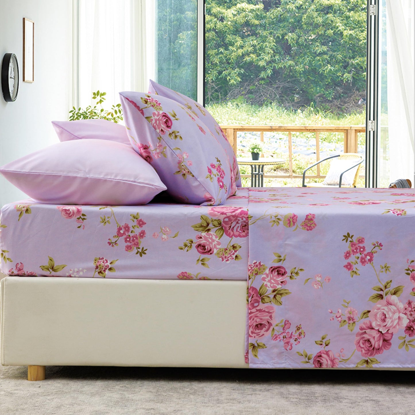 Spirit Linen home 6-Piece King Size Bed Sheet Set - Deep Pocket, Floral Pattern, Soft and Breathable Bed Sheets, Microfiber Material, Includes 1 Fitted, 1 Flat, 4 Pillowcases - Pink/Lavender Floral