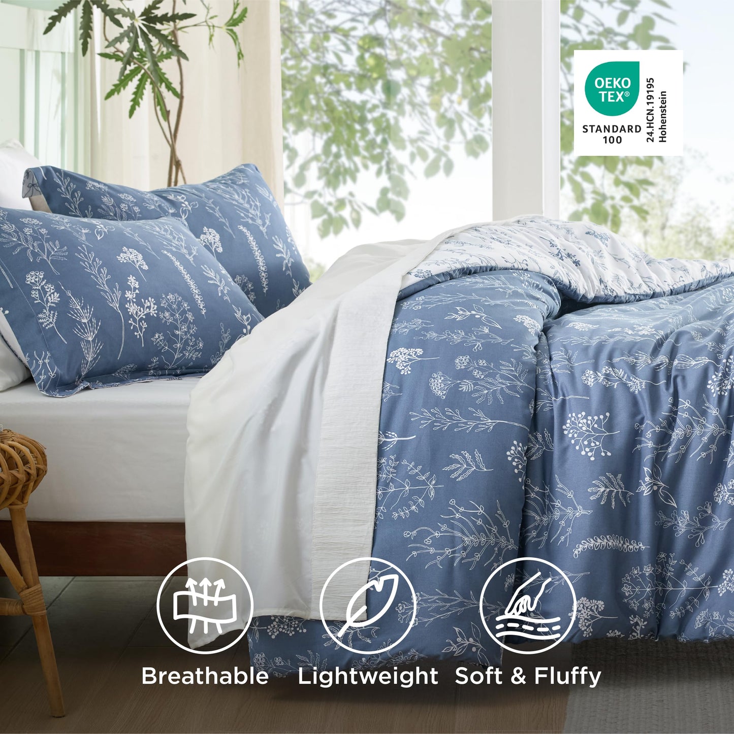 Bedsure Twin/Twin XL Comforter Set - Infinity Blue Comforter, Cute Floral Bedding Comforter Sets, Gifts for Woman, 2 Pieces, 1 Soft Reversible Botanical Flowers Comforter and 1 Pillow Sham