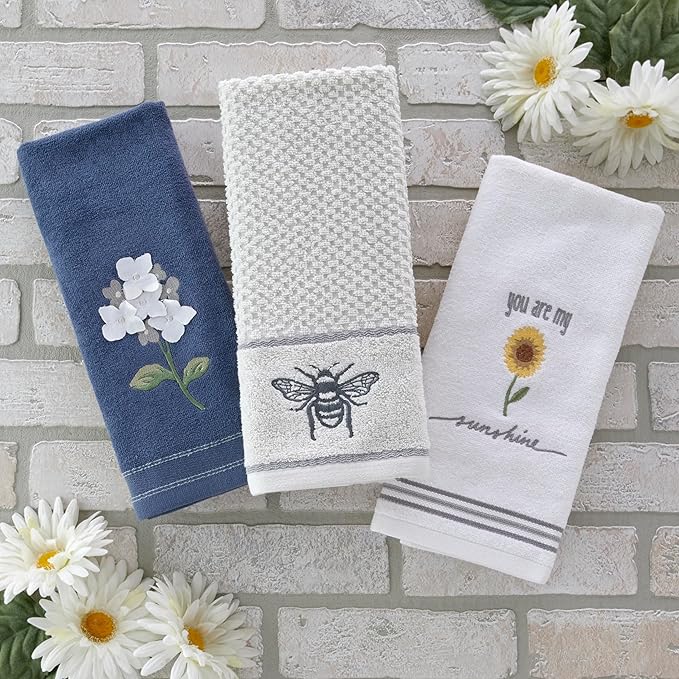 SKL Home Farm Hydrangea 100% Cotton 3D Embroidered 2pc Hand Towel Set,