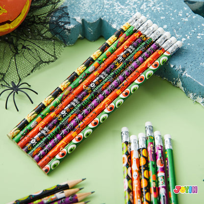 JOYIN 144 PCS Halloween Pencils with Eraser, 12 Designs Halloween Stationery Set for Kids Gifts Prizes, Wooden Drawing Pencils, Classroom Party Favor Supplies, Trick or Treat Goodies Bags Fillers