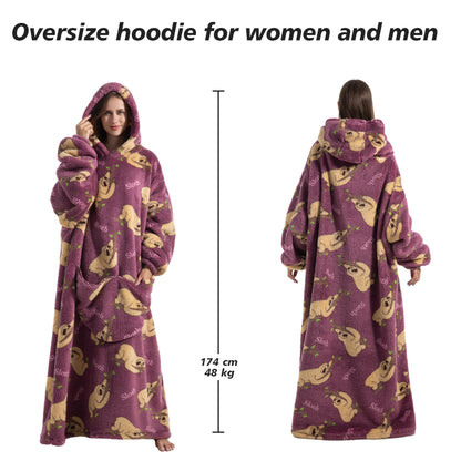 Capecage Blanket Hoodie, Long Hooded Blanket Sweatshirt as Birthday Gifts for Women Men, Long Wearable Blanket for Men Women.(Sloth)