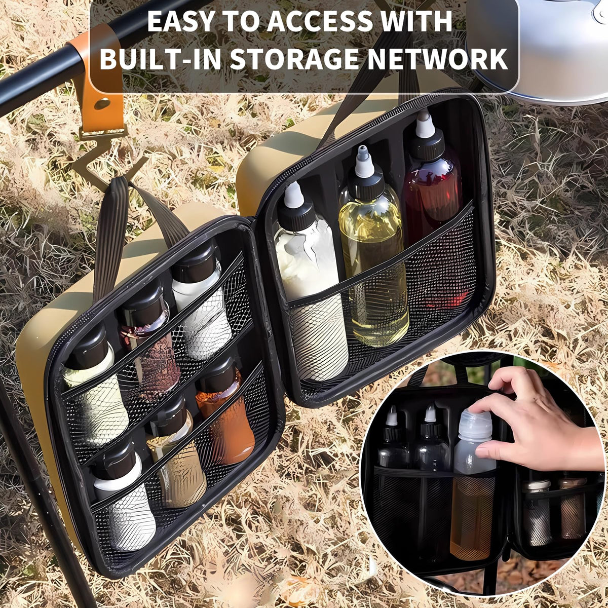 Merleu 11-Piece Camping Spice Kit – 6 Powder & 3 Liquid Leakproof Containers with EVA Hard Case, Portable Funnel, Travel Spice Containers & Seasoning Set for BBQ Hiking RV Camping