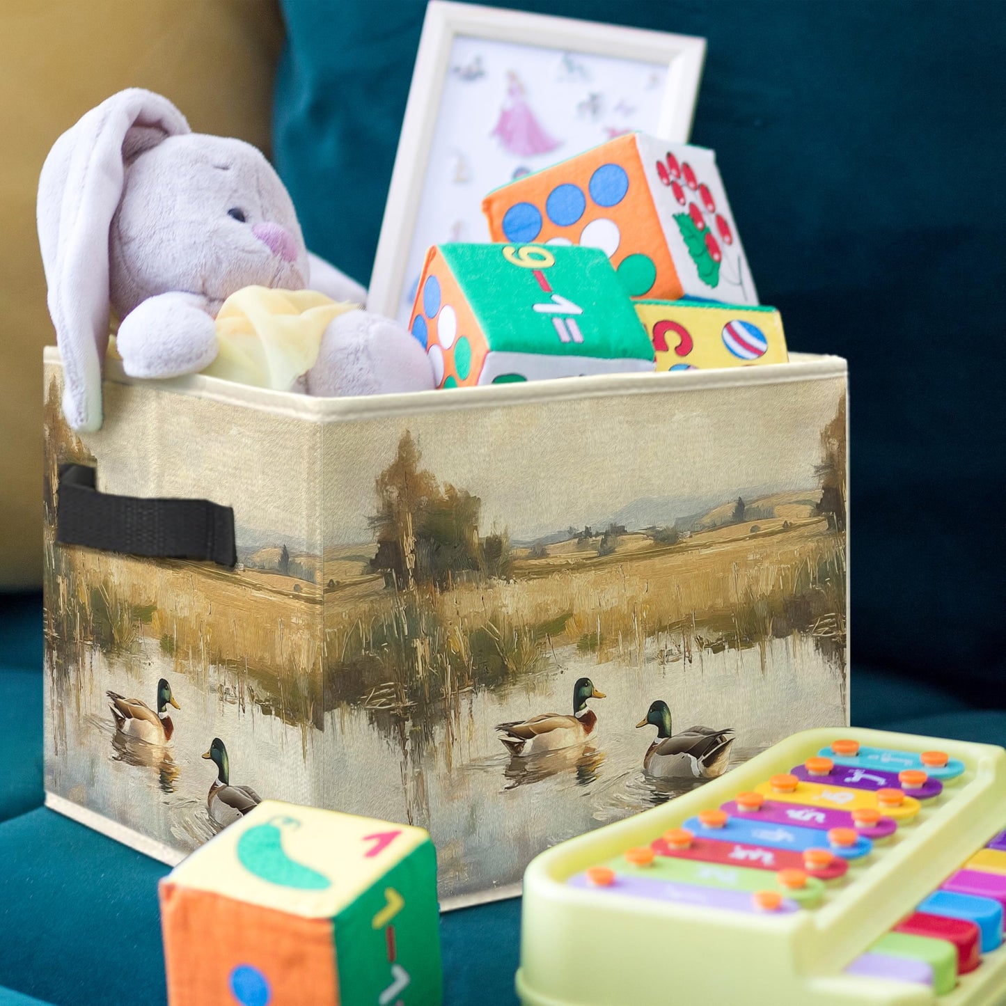 ROXMART Rustic Mallard Duck Storage Bin Box, Countryside Waterfowl Mallard Ducks Collapsible Storage Basket Organizer for Boys Nursery Bedroom Bathroom Clothes Toys Books, Toybox for Boys