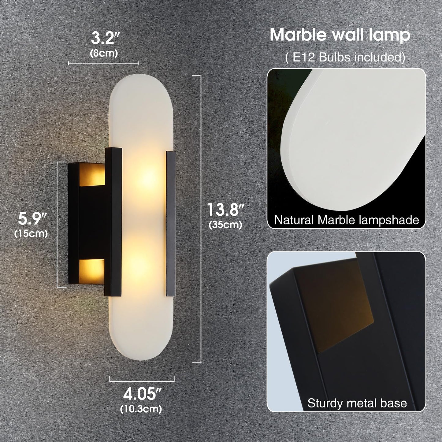 Fanyank 13.8in Alabaster Wall Sconces Set of Two, Natural Marble Wall Lighting，Alabaster Wall Lamp for Bedroom Stairs, Living Room, Vanity, Hallway Bedside(Bulb Included)