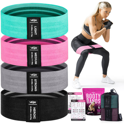 Resistance Bands for Working Out with Workout Bands Guide. 4 Booty Bands for Women Men Fabric Elastic Bands for Exercise Bands for Legs for Working Out Hip Thigh Glute Bands Set