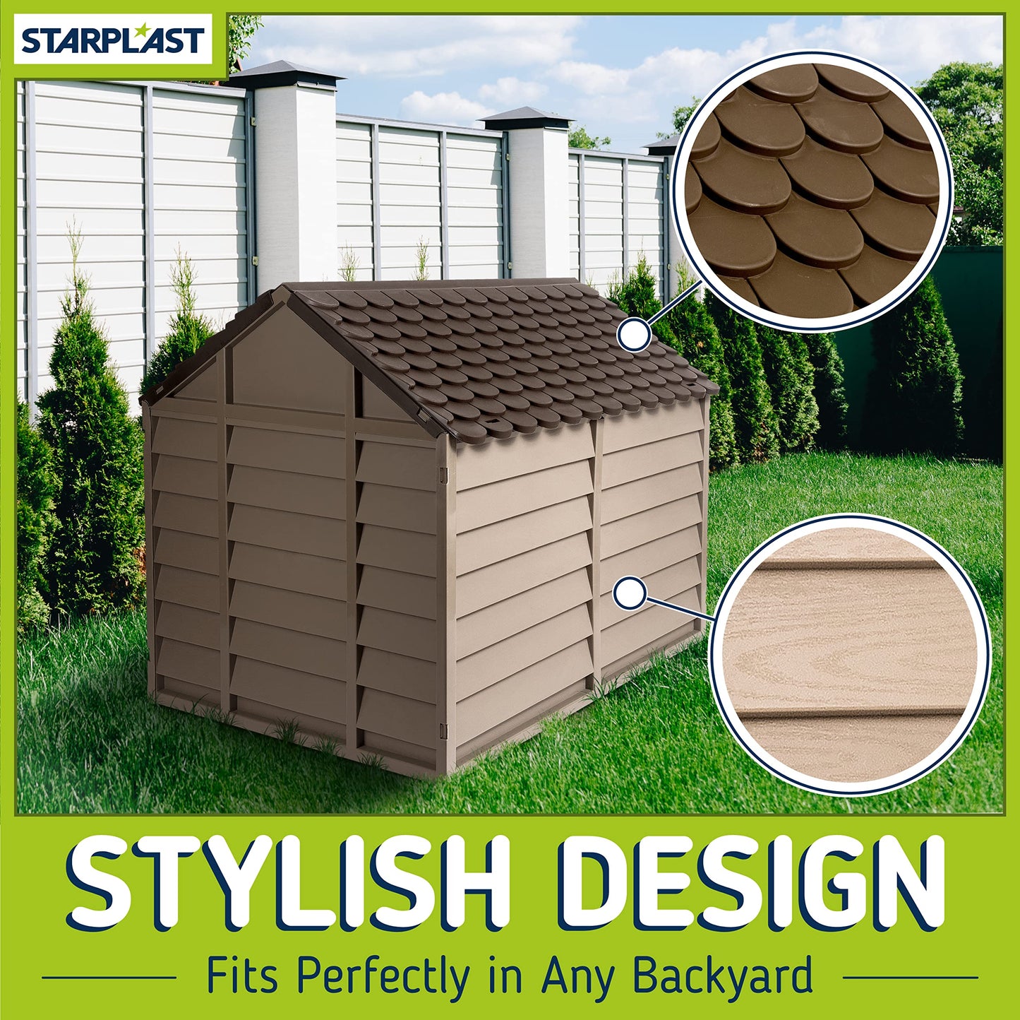 Starplast Large Dog Kennel: 1 Outdoor Plastic Pet House, Weather & Water Resistant, Easy to Assemble, 33.8 x 33.1 x 32.3 Inches, 2 Color Options 50-701