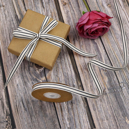 YERELO 10Yard x 4Roll Set Cotton Stripe Ribbon Black and White Stripe Ribbons for Christmas Tree Crafts,Wedding Wreath,Gift Wrapping,Decoration and DIY Handmade Hair Bows