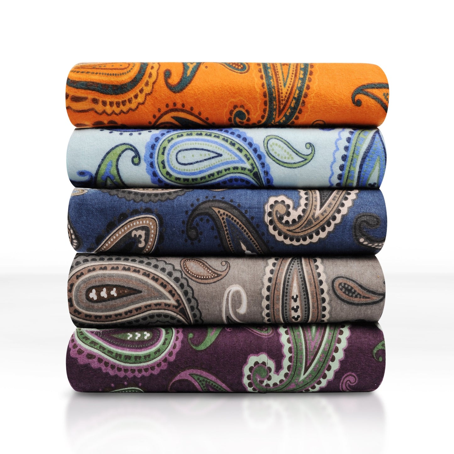 Superior Flannel Brushed Cotton Paisley Bed Sheet Set, Soft, Warm Bedding, Bohemian Floral Sheets, Bedroom Decor, 1 Flat Sheet, 1 Elastic Deep Pocket Fitted Sheet, 2 Pillowcases, Queen, Purple