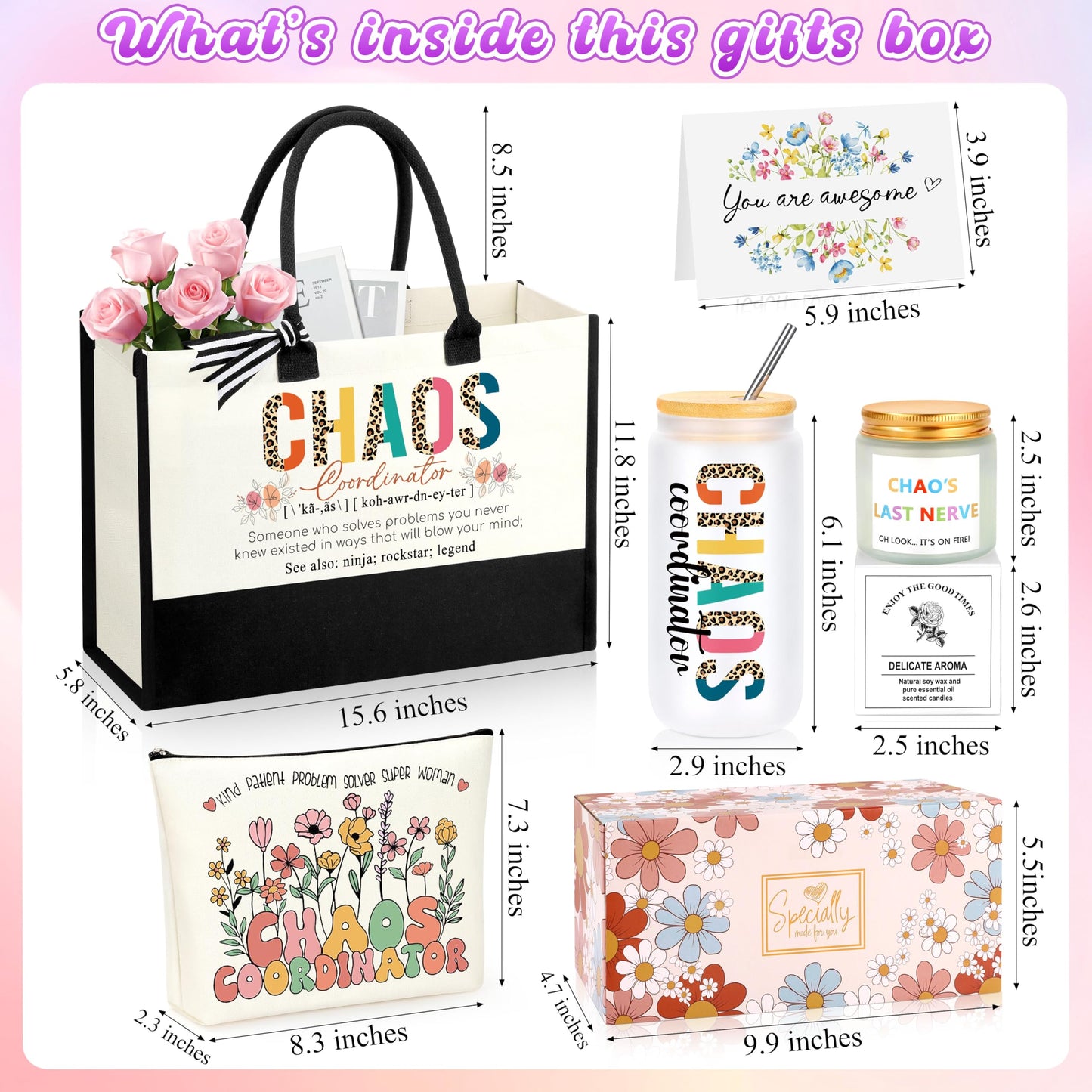 JSENGIFT Chaos Coordinator Gifts, Administrative Professional Day Ideas Gifts, Christmas Coworker Paraprofessional Appreciation Gifts for Social Worker Boss Lady Coworkers Manager Basket Set of 6