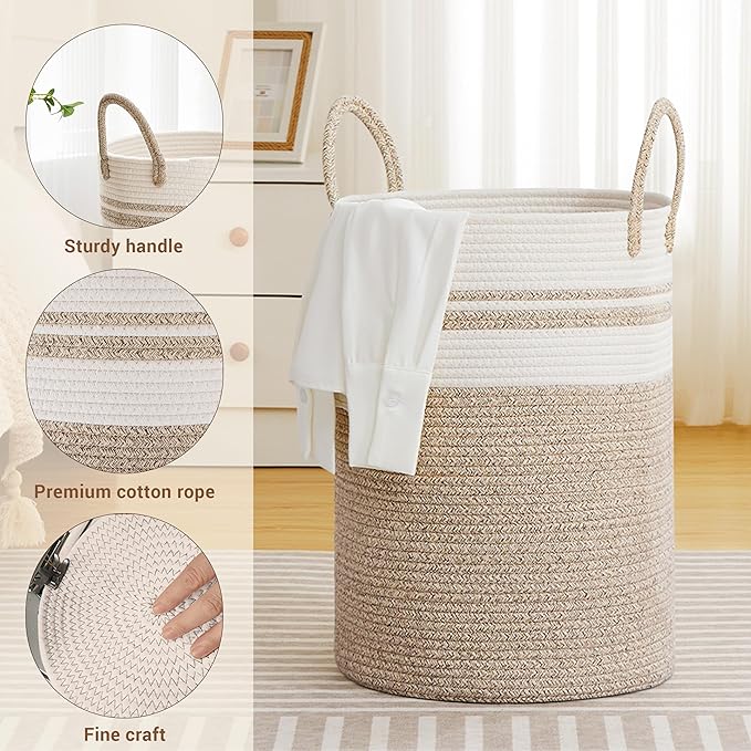 Tall Laundry Basket with Handles, 72L Portable Dirty Clothes Hamper, Boho